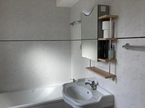 une salle de bain avec un lavabo et une baignoire dans l'établissement Jardins Amélie, à Strasbourg