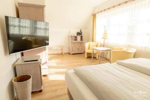 TV a/nebo společenská místnost v ubytování Landhotel Rosenhof am Plauer See garni mit E-Lade Säule