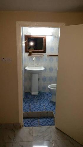 een badkamer met een wastafel en een toilet bij #8 princess apartments, kerr serign,230mt to senegambia strip in Sere Kunda