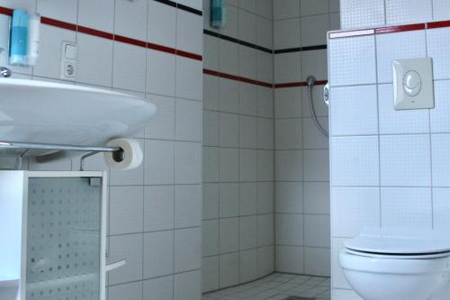 a bathroom with a toilet and a sink at The Manhattan A Boutique Hotel By American Ease in Gravenwerth