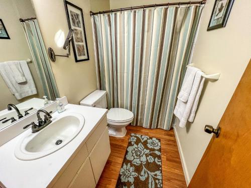 a bathroom with a sink and a toilet and a shower at Riverview Ridge in Piney Creek