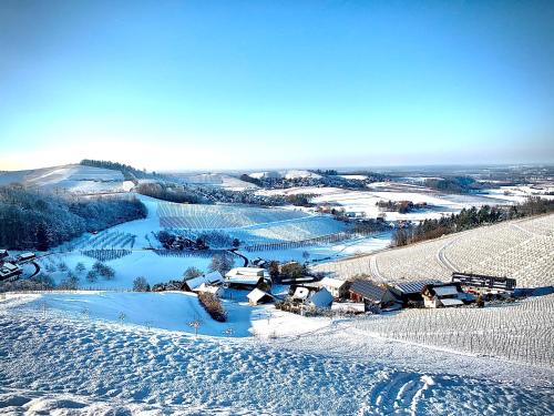 an aerial view of a village in the snow at Ferienapartment Huber in Oberkirch