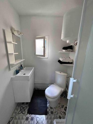 une petite salle de bain avec toilettes et lavabo dans l'établissement Appartement - Carmes, à Toulouse