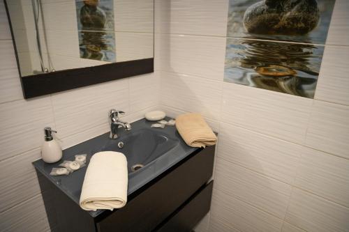 La salle de bains est pourvue d'un lavabo et d'un miroir. dans l'établissement LE BERCEAU DE MOISE -Hâvre de paix, à Lamentin
