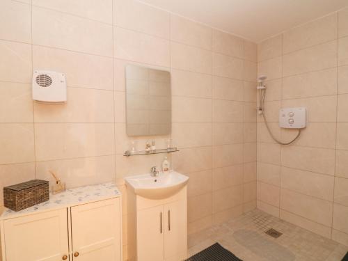 a bathroom with a sink and a shower at Oak Tree Cottage in Enniscorthy