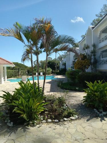 a resort with a palm tree and a swimming pool at Tropical Optimal Tropicana Sur in Sosúa