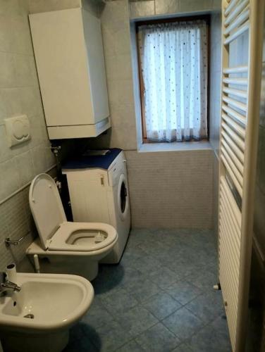 a small bathroom with a toilet and a sink at Appartamento Daniela Dolomiti. in Auronzo di Cadore