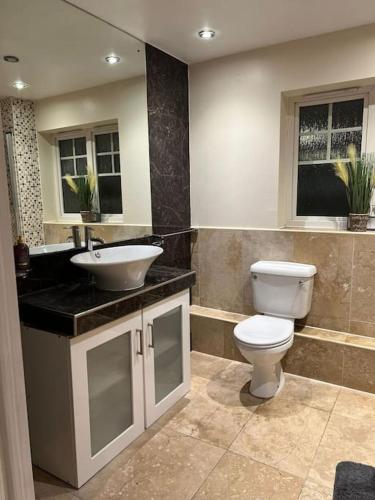 a bathroom with a toilet and a sink at Gracehill Suite in London