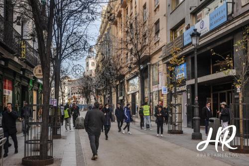 a group of people walking down a busy city street at HR-Madrid-Puerta del Sol in Madrid