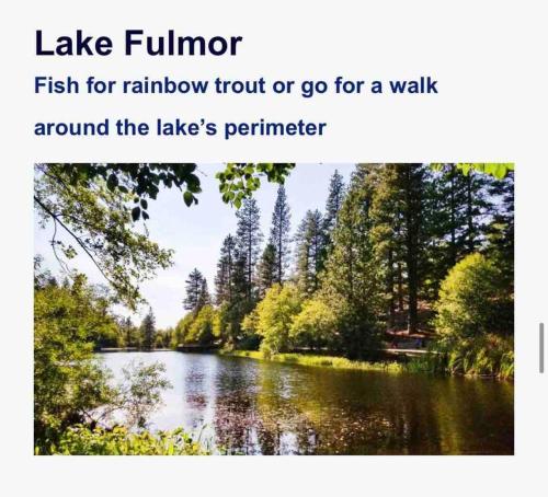 a lake mirror fish for rainbow trout or go for a walk around the lakes at Blissfully Wild -with Hot Tub and pets are welcome in Idyllwild