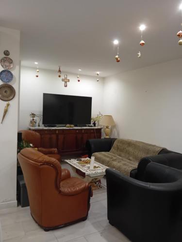 a living room with a couch and a tv at FRANCIS Xavier in Villeneuve-le-Roi