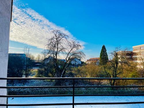 uitzicht vanaf een balkon met sneeuw op de grond bij Schöne Wohnung mit Balkon in Heidelberg in Heidelberg