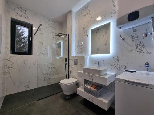 a bathroom with a toilet and a sink at Adriatic Apartments in Budva