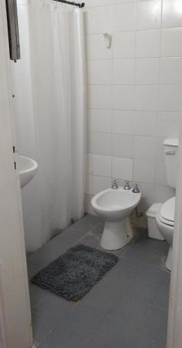 a bathroom with a toilet and a shower and a sink at Casa Centro JH in La Rioja