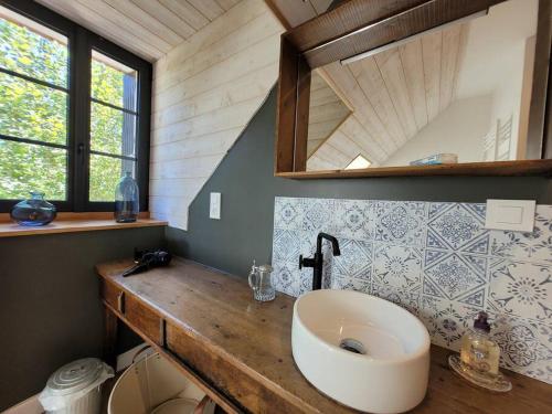 a bathroom with a sink and a mirror at Ferme pleine nature en Corrèze in Saint-Yrieix-le-Déjalat