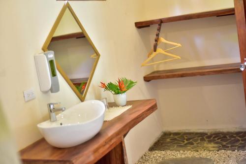 a bathroom with a sink and a mirror at Tarcoles Birding Lodge in Tarcoles
