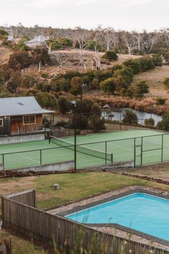 an overhead view of a tennis court at Piermont Retreat in Swansea