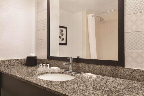 米拉梅薩的住宿－北聖地亞哥鄉村套房酒店，一间带水槽和镜子的浴室