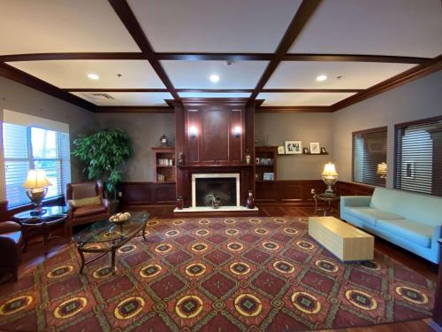 a living room with a couch and a fireplace at Country Inn & Suites by Radisson, Athens, GA in Athens