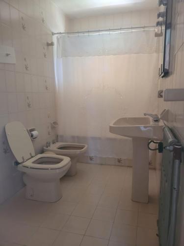 a bathroom with a toilet and a sink at Los Maitenes in Dina Huapi