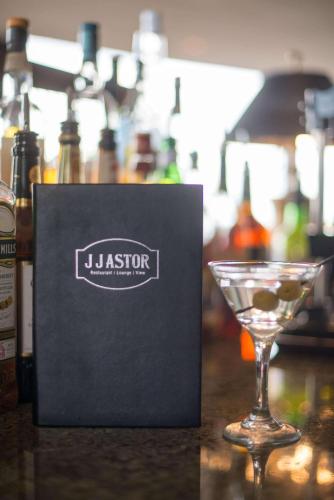 a black box and a martini glass on a counter at Radisson Hotel Duluth-Harborview in Duluth