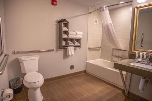 a bathroom with a toilet and a tub and a sink at Country Inn & Suites by Radisson, Bemidji, MN in Bemidji
