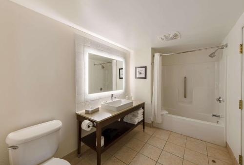 a bathroom with a toilet and a sink and a tub at Country Inn & Suites by Radisson, Findlay, OH in Findlay