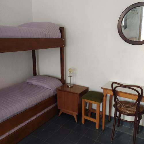 a bedroom with two bunk beds and a table and a chair at Hotel Rid in Mar del Plata
