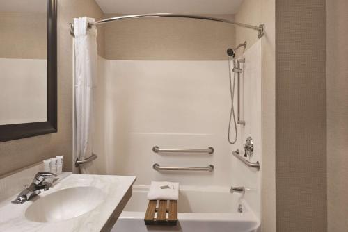 a bathroom with a sink and a shower at Country Inn & Suites by Radisson, Madison, WI in Madison