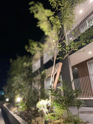 a building at night with trees in front of it at Hotel Dios - Vacation STAY 40406v in Awaji