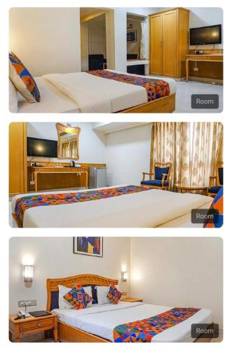 two pictures of a hotel room with two beds at The Ambassador Hotel Pune in Pune