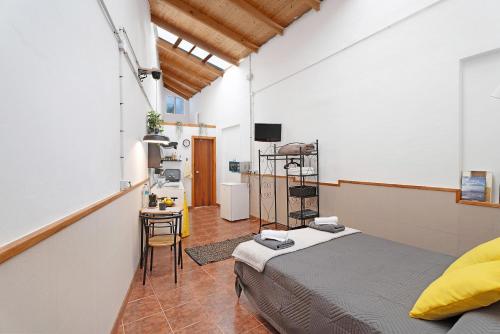 Casa Ubalda في سانتا كروث دي تينيريفه: غرفة نوم بسرير ومكتب في غرفة