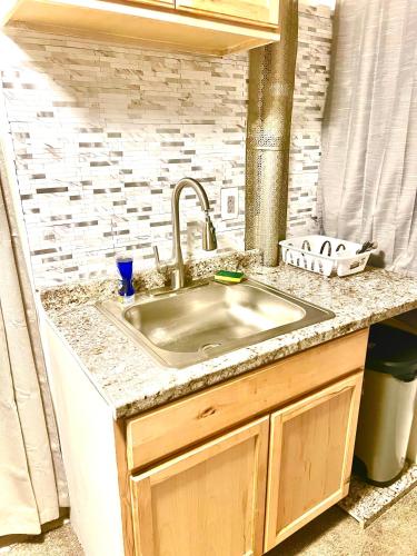 a kitchen with a sink and a counter top at Two Bedroom Villa Studio with fireplace & Living room in Detroit