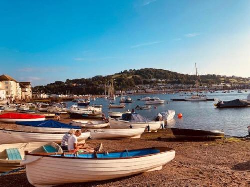 a group of boats on the shore of a harbor at Flat 6 George Street in Teignmouth