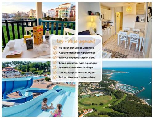 un collage de photos d'un complexe avec une piscine dans l'établissement 