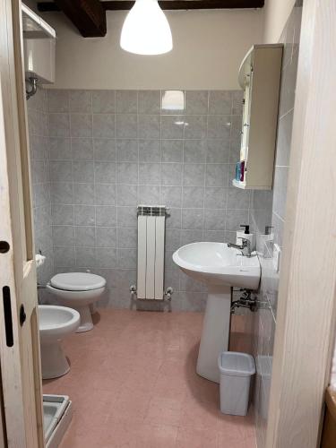 bagno con lavandino e servizi igienici di Castelvecchio 168 a Sarnano