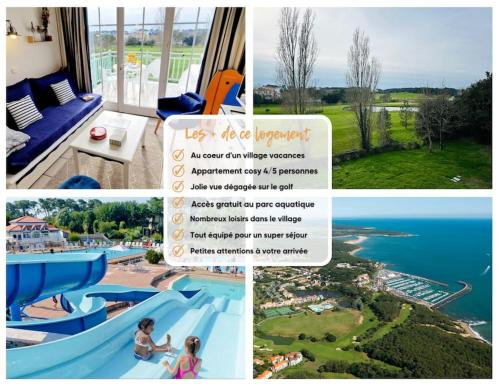 un collage de photos d'un complexe avec une piscine dans l'établissement 