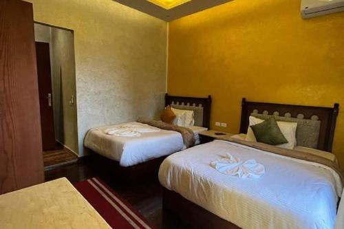 a hotel room with two beds and a mirror at Cairo Dream Boutique Hotel in Cairo