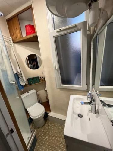 une petite salle de bain avec toilettes et lavabo dans l'établissement Appartement/Gobelins, à Paris
