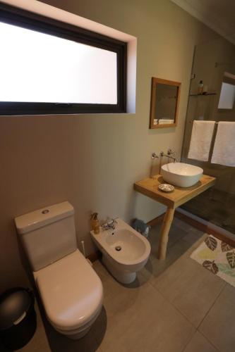 a bathroom with a toilet and a sink at Gemstone Farm in Plettenberg Bay