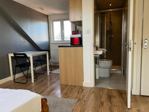 a small bathroom with a sink and a toilet at Private Studio Room With Your Shower and Kitchen in London