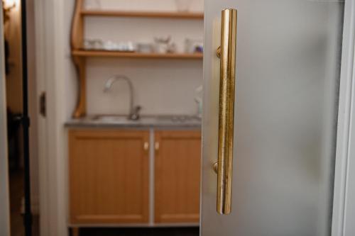 a kitchen with a sink and a refrigerator at Al centro Luxury Home in Caserta