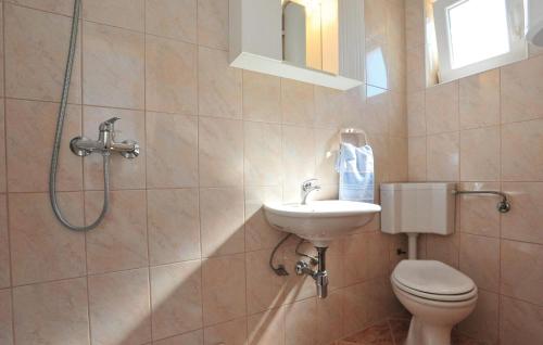 ein Bad mit einem WC, einem Waschbecken und einer Dusche in der Unterkunft Stunning Apartment In Lokva Rogoznica With Wifi in Lokva Rogoznica