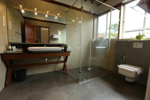 a bathroom with a sink and a toilet and a mirror at Eden Gardens Residence in Hokandara South