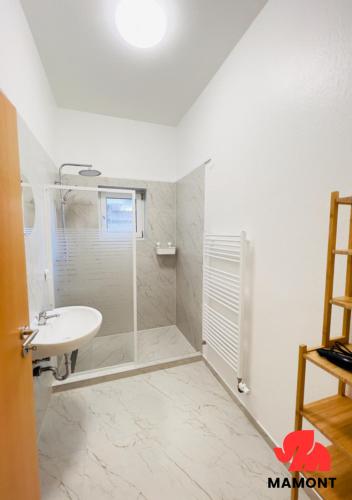 a bathroom with a shower and a sink at Space Comfort Bremen Apartment bis zu 7 Personen in Bremen