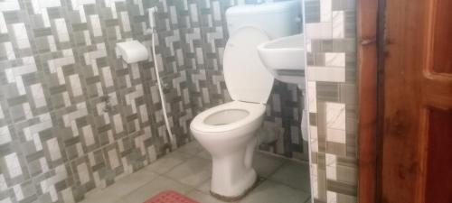 a bathroom with a white toilet and a sink at Diamond PLaza in Malindi