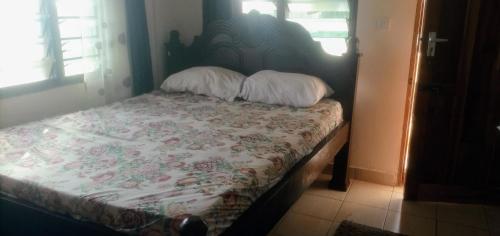 uma cama com duas almofadas em cima em Diamond PLaza em Melinde