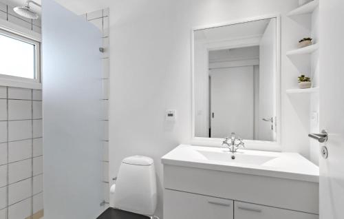 Baño blanco con lavabo y espejo en Gorgeous Home In Kirke Hyllinge With Wifi, en Kirke-Hyllinge
