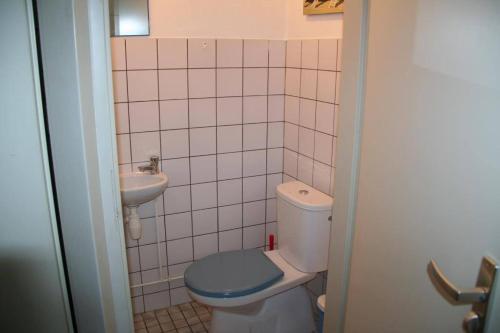 a small bathroom with a toilet and a sink at Heggerank 66* in Nieuwvliet