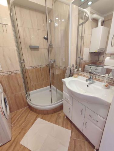 a bathroom with a shower and a sink at Studio in Siofok - Balaton 45328 in Siófok